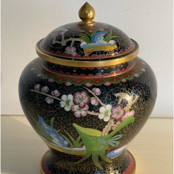 Cloissone Designed Lidded Ginger Jar 20th Century
